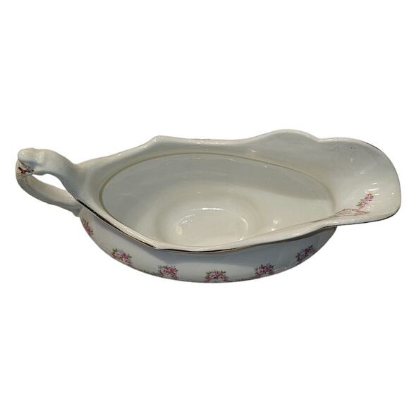 Antique Johnson Brothers Gravy Boat Gold Scallop Edge Pink Rose Swags JB313 - Picture 8 of 10